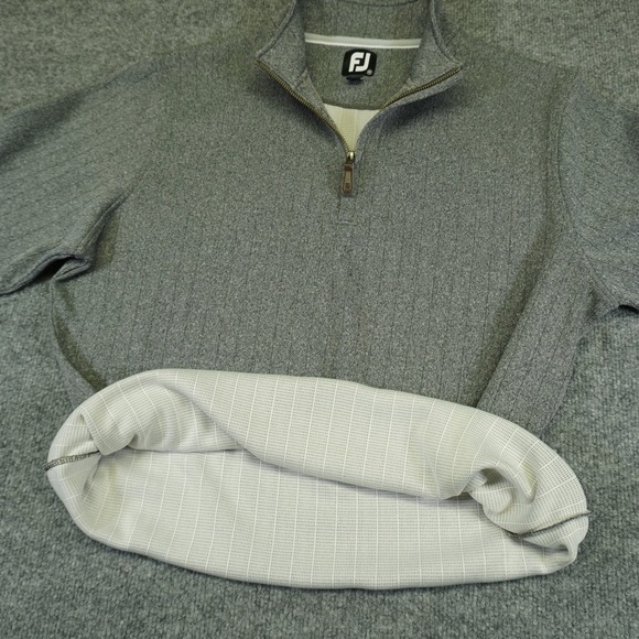 FootJoy Pullover Mens Medium Gray Ribbed Quarter Zip Myrtlewood Embroidery Golf - Picture 9 of 14
